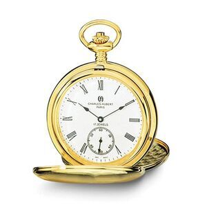 Charles Hubert Polished Gold Tone Stnlss Steel White Dial Pocket Watch